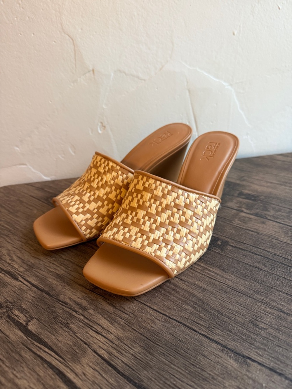 Woven Slide Mules in Tan
